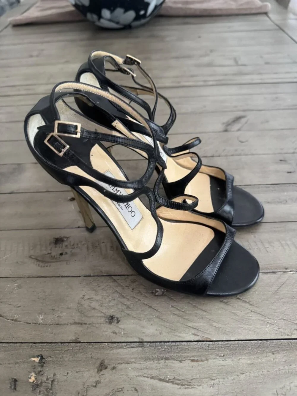 Jimmy Choo Ivette Lang Mirror Stiletto Heel Strappy Leather Pumps Black 39
